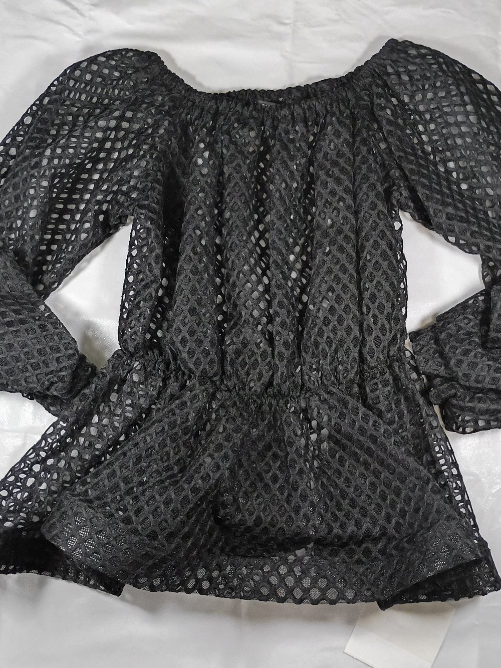 Women's Black Eyelet Off-Shoulder Peasant Blouse